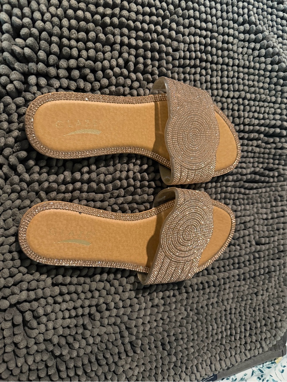 Glaze Beaded Slide Sandals in Champagne